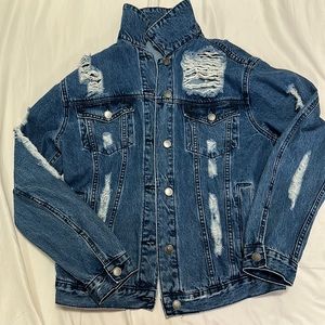 3/$50 Extremely distressed denim jacket size large